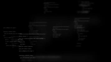 Sombrio programação fundo com borrado e afiado branco código, representando cíber segurança, hackear, e Programas desenvolvimento. video