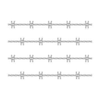 Barbed Wire Illustration. Each row consists of twisted wires with sharp barbs evenly spaced along the line, designed in a minimalistic and symmetrical style. vector