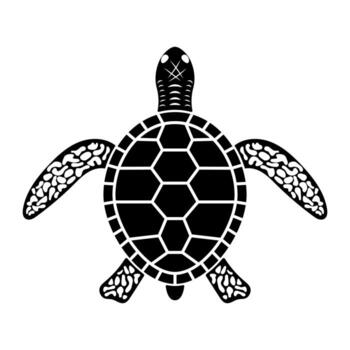 tribal mar Tortuga silueta ilustración. el diseño caracteristicas un estilizado cáscara con geométrico segmentos, mientras el aletas y cabeza son decorado con intrincado tribal o resumen patrones. vector