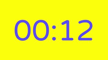 15 andra nedräkning timer på gul bakgrund med lila nummer visa lämplig för teknologi, brådskande karaktär, tid förvaltning koncept, social media inlägg, blog headers video