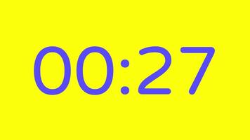 30 second countdown timer on yellow background with purple numeber display suitable for technology, urgency, time management concepts, social media posts, blog headers video