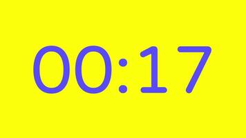 20 andra nedräkning timer på gul bakgrund med lila nummer visa lämplig för teknologi, brådskande karaktär, tid förvaltning koncept, social media inlägg, blog headers video