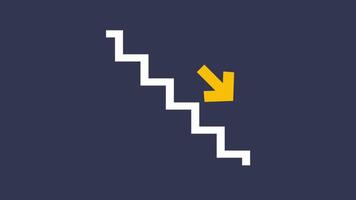 A stylized staircase points downward, representing descent, structural design, and direction within architectural or navigational contexts in public areas video