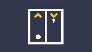 Two elevator doors with arrows point down, indicating direction and representing vertical transport, control, and spatial organization in buildings video