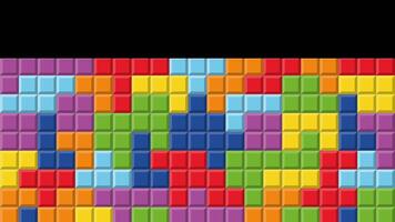 retro pixel spel övergång animering med faller block i regnbåge färger, färgrik pixelated tetris stil övergång, klassisk 8-bitars arkad inspirerad animering för spel, teknik, digital innehåll video