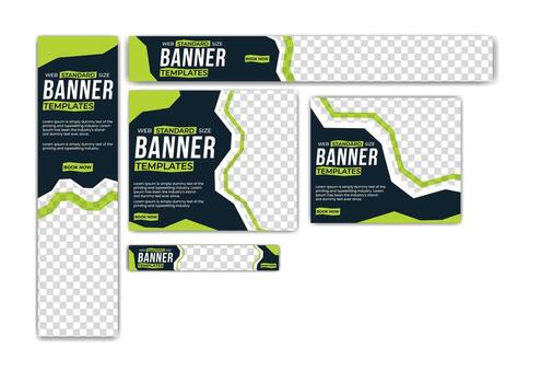 web banner template set in standard horizontal, vertical, and square formats featuring photo placeholders. ideal for websites, digital ads, marketing campaigns, and promotional graphics. vector