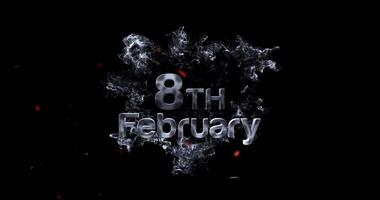 8 February Text Animation, The eight of February rendered in ethereal smoke on a dark background with sparks video