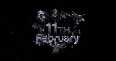 11 February, The date 11th February is presented in prominent, three-dimensional letters crafted from wispy white smoke. Tiny, brig video