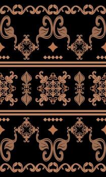 Rico ornamental frontera diseño con en capas damasco y Desplazarse patrones en suave oro en negro. genial para prenda adornos, bufanda fronteras, real embalaje, lujo patrón, Moda textil, barroco elegancia vector
