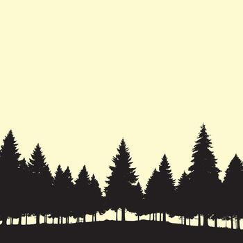 Trees Forest Silhouette, A stark silhouette of a dense pine forest with tall trees, Trees Forest Frame Illustration. vector