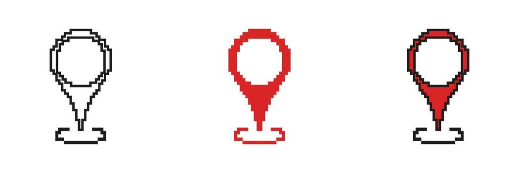 Map Location Pin Pixel Art Icon Set. Navigation And Geolocation Marker Symbol Collection. Digital Mapping And Gps Positioning Design. Isolated Illustration vector