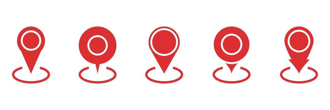 Geolocation Marker with Landing Target Solid Icon Set. Map Pin Location Pointer Aiming at Center Drop Silhouette Symbol Collection. Isolated Illustration vector