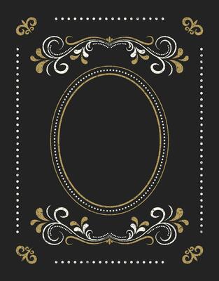 Vintage frame poster template with texture, copy space. Retro gold cards. Line calligraphic border. Floral royal engraving labels advertising place for text. Flourishes background. Greeting, wedding
