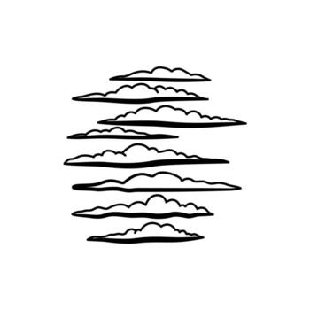 Abstract Streaky Summer Clouds Icon. Minimalist Sky Doodle. Hand-Drawn Black and White of Horizontal Lazy Cloud Lines. vector