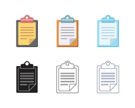 Clipboard icons and symbols, line and outline style, minimal design for office, documents, tasks, reports vector