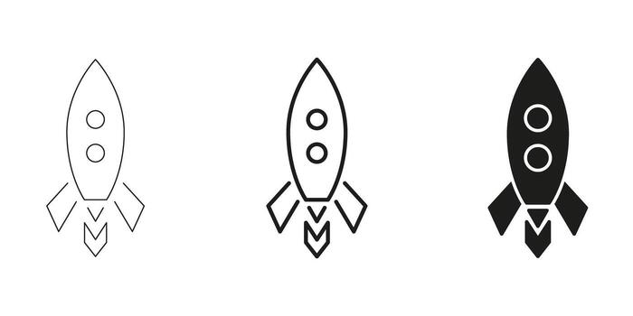 Rocket Icon In Line, Outline, And Glyph Icon Set. Space Exploration, Innovation, And Startup Launch Symbol Collection. Futuristic Technology And Progress. Isolated Illustration vector
