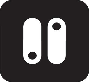 Minimalist icon of two vertical oval buttons with dots on a black square background vector
