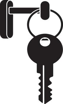 A simple black silhouette of a key hanging from a keyhole on a white background vector