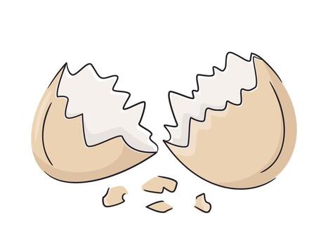 Egg shell broken or crack with pieces scattered on the surface, isolated on white background, cut out. Bright and clean design, minimal illustration vector