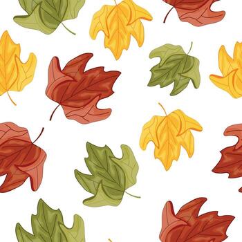seamless pattern of icons of unfolded colored leaves of deciduous tree namely maple tree, for autumn textile, packaging or cards vector