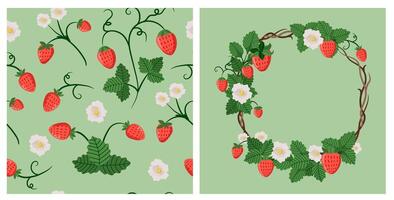 Strawberry and flower pattern design vector
