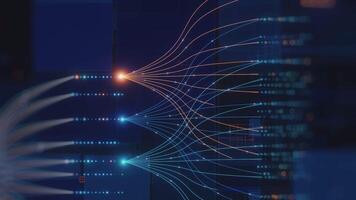 This dynamic background shows a futuristic representation of digital data processing and transfer across a vast, interconnected network, symbolizing big data analytics. video