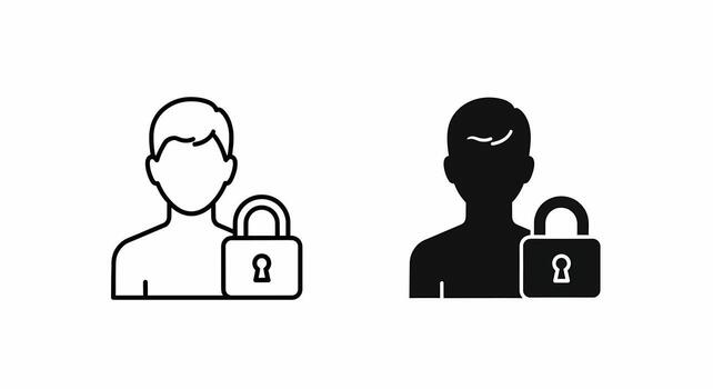 Silhouette of Person with Padlock Symbolizing Security and Privacy vector