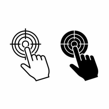 Two hand cursor targeting a circular target graphic design vector