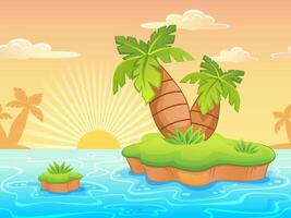 Tropical island with palm trees and sunset vector