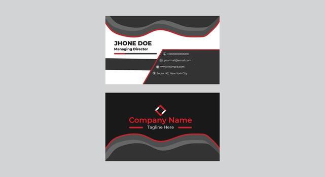 Professional Black and Red Business Card Mockup Modern Wave Design Template, Stylish and modern business card mockup featuring a bold black, white, and red color scheme with abstract wave shapes. vector
