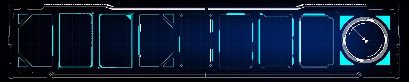 A sleek, digital interface design showcasing multiple empty data segments along with a loading indicator. The futuristic aesthetic suggests advanced technology use in various applications vector