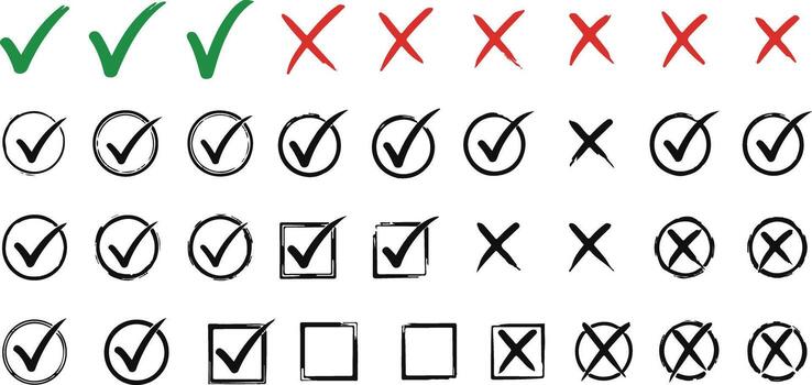 Versatile check and cross icon set with multiple color options vector