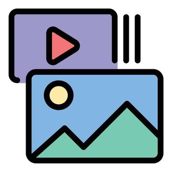 medios de comunicación icono plano línea estilo ilustración representando comunicación canales y contenido distribución, adecuado para Noticias plataformas, digital marketing, y multimedia proyectos vector