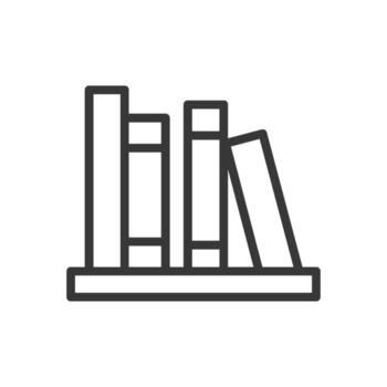 un línea Arte icono de un pequeño estante para libros con libros, representando conocimiento, aprendiendo, o un personal biblioteca en un espacio de trabajo vector