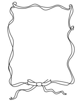 Elegant rectangular frame with flowing ribbon and bow in continuous line art style, perfect for invitations, greeting cards, certificates, and decorative designs. vector