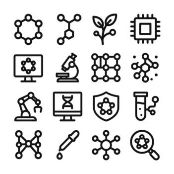 Simple Outline Style Science and Technology Concept Design Icon Set vector