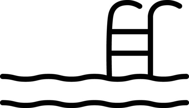 Swimming pool icon with ladder, simple black outline, wavy water lines, minimalistic design, suitable for signage or web interface, evokes relaxation and leisure vector