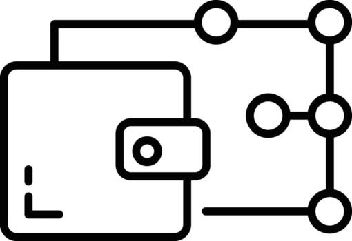 A black and white image of a wallet with a line connecting it vector