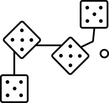 Dice game connection network chance luck black outline transparency background abstract playful strategy dots random geometric fun gambling leisure recreation entertainment probability mathematics vector