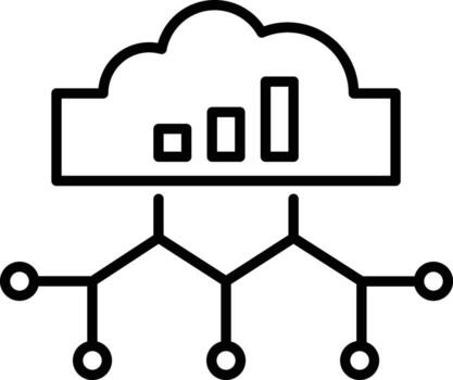 Cloud computing icon with data analytics, network connection, and digital technology concept, representing cloud storage and information sharing in modern, minimal style vector