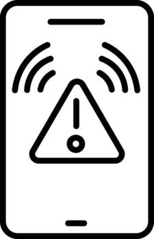 Warning alert icon on smartphone screen, black and white line art, symbolizing emergency notification, caution, or danger message, suitable for technology and safety concepts vector