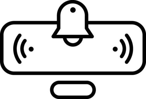 Webcam icon, black outline, shows rectangular camera with lens and microphone, symbolizing call, online meeting, or virtual communication technology vector