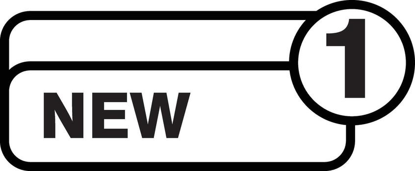 nuevo notificación icono, negro contorno estilo, caracteristicas negrita nuevo texto y número uno en círculo, moderno mínimo diseño, adecuado para usuario interfaz, alerta, o actualizar símbolo vector