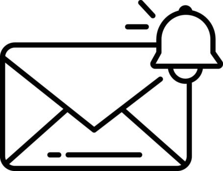 correo electrónico notificación icono sobre con alerta campana sencillo negro contorno comunicación mensaje recordatorio digital correspondencia aislado en transparencia antecedentes vector