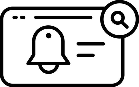 Notification bell icon, web browser window, search symbol, and simple line style create modern digital interface concept for alert, reminder, and online communication vector