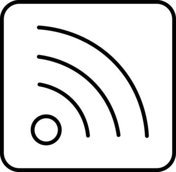 Wireless signal icon with rounded square border, black outline, and three curved lines radiating from solid circle, representing wifi connectivity and modern communication technology vector
