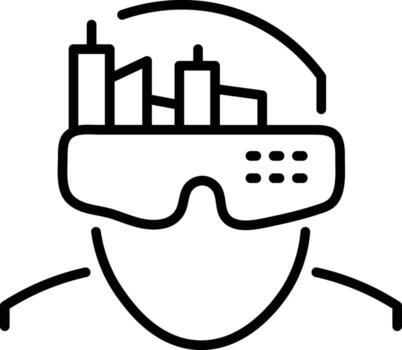 virtual realidad auriculares icono con datos visualización barras, futurista tecnología concepto, digital analítica, innovación, y inmersivo experiencia en negro contorno estilo vector