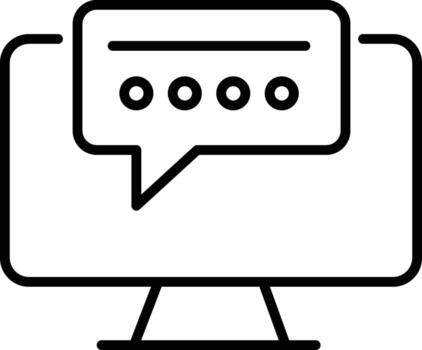 Computer monitor screen chat message communication technology digital online icon symbol outline interface web internet display modern minimal black whiteComputer monitor with chat message vector