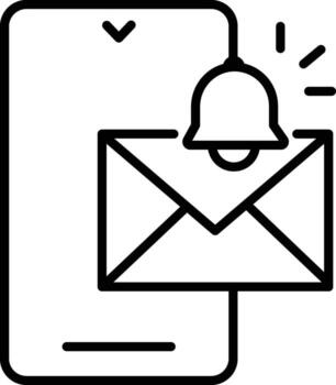 Mobile notification icon, envelope, bell, and smartphone outline symbolize new message alert, communication, and digital correspondence in modern, minimalistic style vector