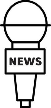 Microphone icon with news label simple black outline symbolizing journalism broadcasting and media communication suitable for press interview or reporting concepts vector